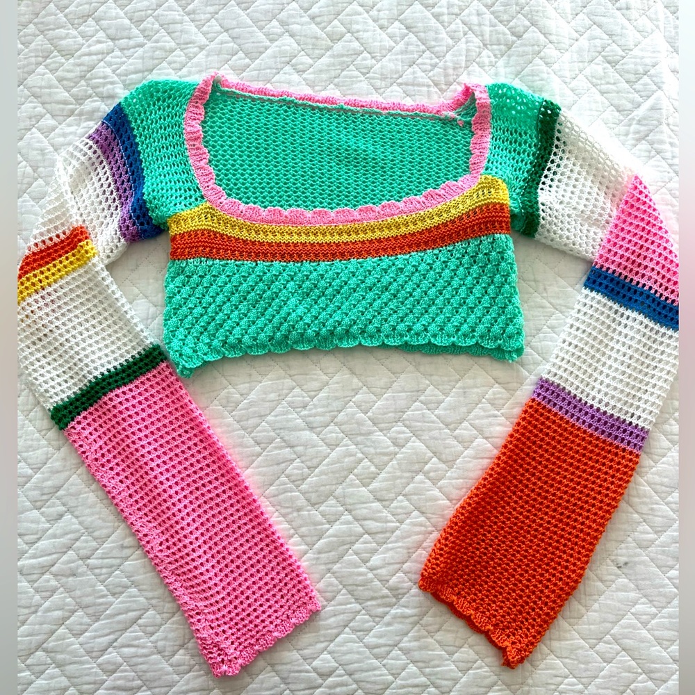 Crochet y2k colorful long sleeve crop top BRAND NEW medium - Picture 5 of 6